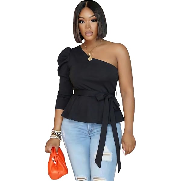 One Shoulder Tie Bow Knot Sleeveless Blouse Tops Women Casual